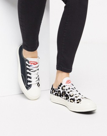 Converse Chuck '70 Lo Flocked Print Crne Leopard - Ženske Tenisice | 90385URVQ